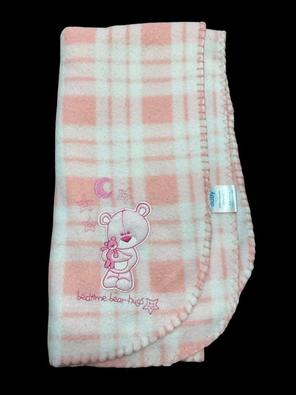 👣 10/$25  - Pink/White Plaid Fleece Baby Blanket w/ Teddy Bear Applique
